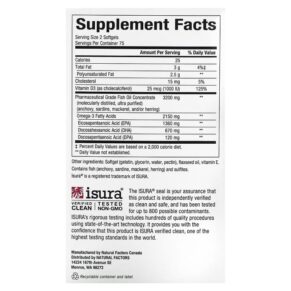 Thực phẩm bổ sung Natural Factors RxOmega-3 with Vitamin D3 Ultra Strength 2.150 mg 150 Softgels 068958354927