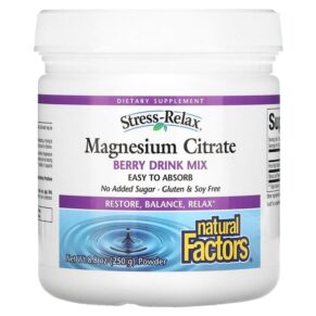 Thực phẩm chức năng Natural Factors Stress-Relax Magnesium Citrate Berry Drink Mix 8.8 oz (250 g) 068958035406