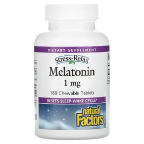 Thực phẩm chức năng Natural Factors Stress-Relax Melatonin 1 mg 180 Chewable Tablets 068958027142