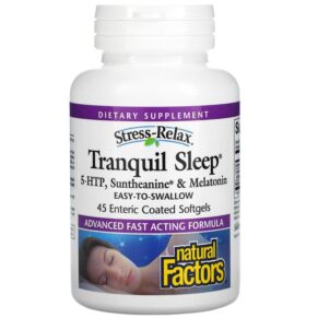 Thực phẩm chức năng Natural Factors Stress-Relax Tranquil Sleep 5-HTP Suntheanine & Melatonin 45 Enteric Coated Softgels 068958028446