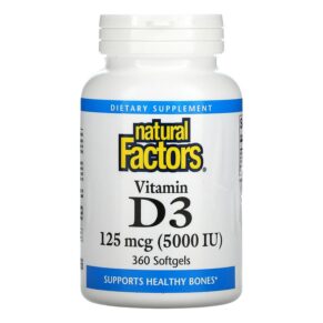Thực phẩm chức năng Natural Factors Vitamin D3 125 mcg (5.000 IU) 360 Softgels 068958010625