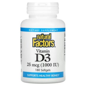Thực phẩm chức năng Natural Factors Vitamin D3 25 mcg (1.000 IU) 180 Softgels 068958010540