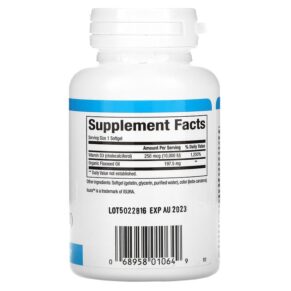 Thực phẩm bổ sung Natural Factors Vitamin D3 250 mcg (10.000 IU) 120 Softgels 068958010649