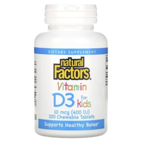 Thực phẩm chức năng Natural Factors Vitamin D3 for Kids Strawberry 10 mcg (400 IU) 100 Chewable Tablets 068958010595