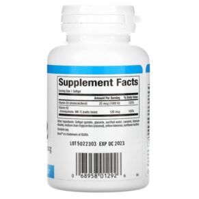 Thực phẩm bổ sung Natural Factors Vitamin D3 & K2 60 Softgels 068958012926