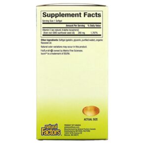 Thực phẩm bổ sung Natural Factors Whole Earth & Sea Sunflower Vitamin E 268 mg 90 Softgels 068958355139