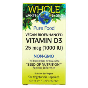 Thực phẩm chức năng Natural Factors Whole Earth & Sea Vegan Bioenhanced Vitamin D3 25 mcg (1.000 IU) 90 Vegetarian Capsules 068958355122