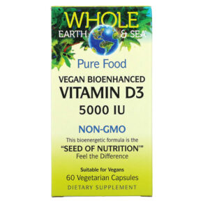 Thực phẩm chức năng Natural Factors Whole Earth & Sea Vegan Bioenhanced Vitamin D3 5.000 IU 60 Vegetarian Capsules 068958355160