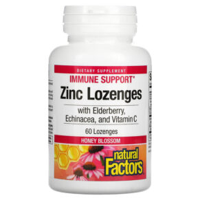 Thực phẩm chức năng Natural Factors Zinc Lonzenges With Elderberry Echinacea & Vitamin C Honey Blossom 60 Lozenges 068958016887