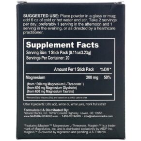 Thực phẩm bổ sung Natural Stacks MagTech Magnesium Drink Mix Lemonade 20 Stick Packs 0.11 oz (3.23 g) Each 652508121413