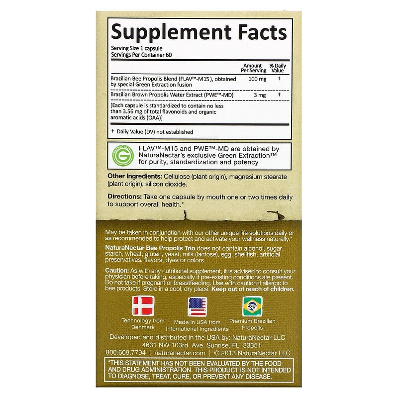 NaturaNectar Bee Propolis Trio 60 Vegetable Capsules 2 Thực phẩm bổ sung NaturaNectar Bee Propolis Trio 60 Vegetable Capsules 837654326558