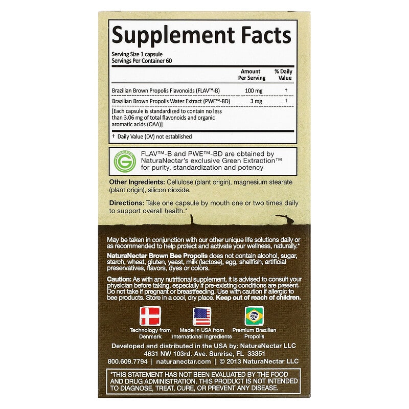 NaturaNectar Brown Bee Propolis 60 Vegetable Capsules 2 Thực phẩm bổ sung NaturaNectar Brown Bee Propolis 60 Vegetable Capsules 837654326626