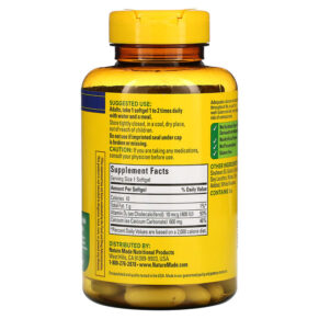 Thực phẩm bổ sung Nature Made Calcium with Vitamin D3 600 mg 100 Softgels 031604025083