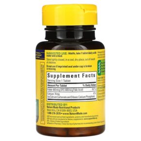 Thực phẩm bổ sung Nature Made Folic Acid 400 mcg 250 Tablets 031604012748