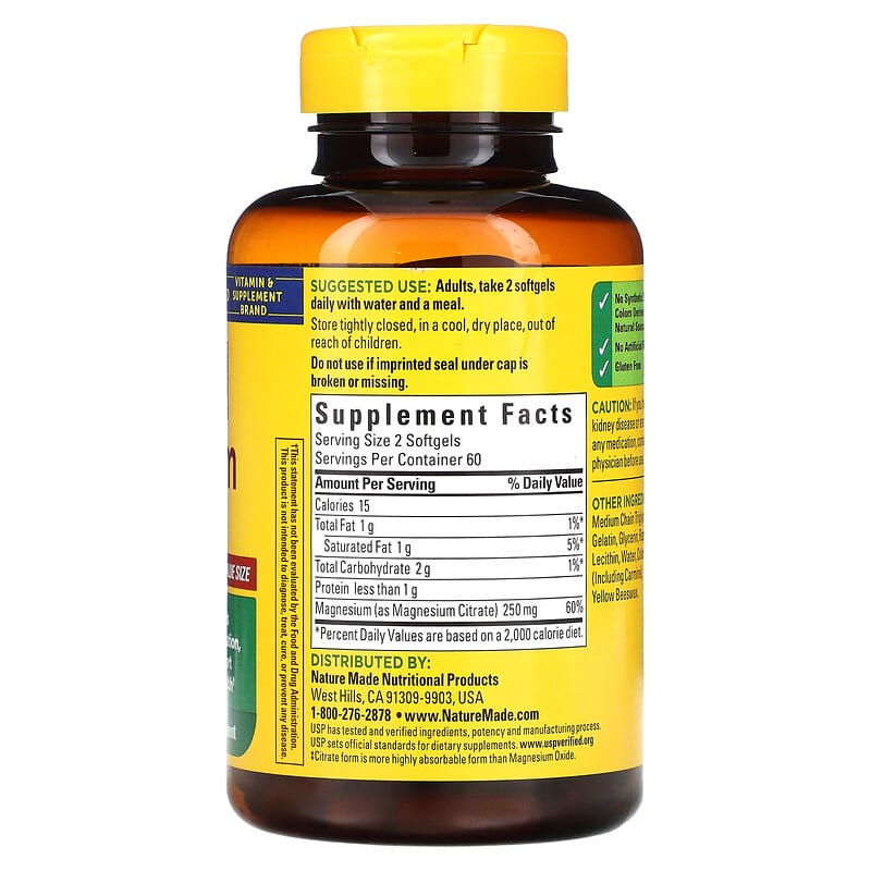 Nature Made Magnesium Citrate 125 mg 120 Softgels 2 Thực phẩm bổ sung Nature Made Magnesium Citrate 125 mg 120 Softgels 031604028954