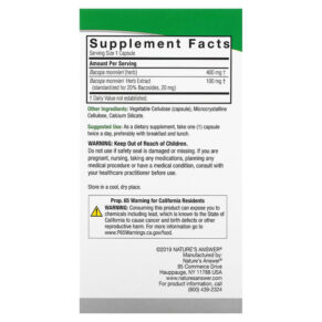Thực phẩm bổ sung Nature's Answer Bacopa 500 mg 90 Vegetarian Capsules 083000163609