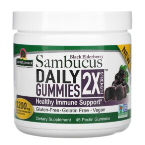 Thực phẩm chức năng Nature's Answer Black Elderberry Sambucus Daily Gummies 2X Strength 3.200 mg 45 Pectin Gummies 083000269165