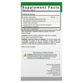 Thực phẩm bổ sung Nature's Answer Brainstorm 2 Herbal Combination 450 mg 90 Vegetarian Capsules 083000160233