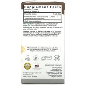 Thực phẩm bổ sung Nature's Answer Lion's Mane 500 mg 90 Vegetarian Capsules 083000161728
