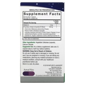 Thực phẩm bổ sung Nature's Answer Melatonin+ 5 mg 60 Vegetarian Capsules 083000165658
