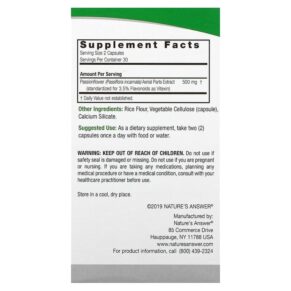 Thực phẩm bổ sung Nature's Answer Passionflower 250 mg 60 Vegetarian Capsule 083000164217