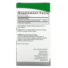 Thực phẩm bổ sung Nature's Answer Reishi 500 mg 90 Vegetarian Capsules 083000163227