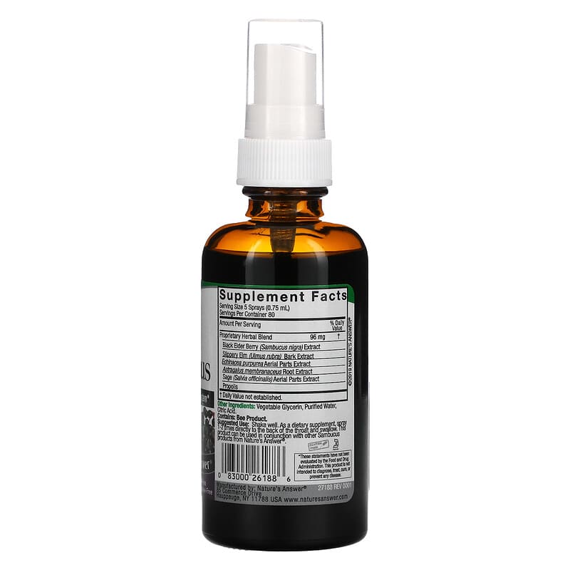 Nature's Answer Sambucus Black Elderberry Extract Spray Alcohol-Free 2 fl oz (60 ml) 2 Thực phẩm bổ sung Nature's Answer Sambucus Black Elderberry Extract Spray Alcohol-Free 2 fl oz (60 ml) 083000261886