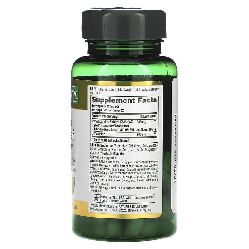 Nature's Bounty Anxiety & Stress Relief Ashwagandha KSM-66 50 Tablets 2 Thực phẩm bổ sung Nature's Bounty Anxiety & Stress Relief Ashwagandha KSM-66 50 Tablets 074312004919