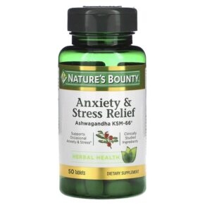 Thực phẩm chức năng Nature's Bounty Anxiety & Stress Relief Ashwagandha KSM-66 50 Tablets 074312004919
