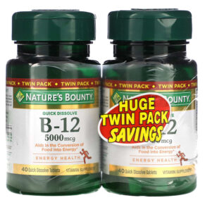 Thực phẩm chức năng Nature's Bounty B-12 Naturally Cherry 5.000 mcg Twin Pack 40 Quick Dissolve Tablets Each 074312793431
