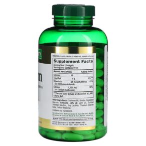 Thực phẩm bổ sung Nature's Bounty Calcium Plus Vitamin D3 600 mg 220 Rapid Release Softgels 074312134395