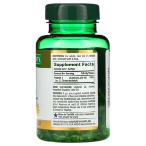 Thực phẩm bổ sung Nature's Bounty D3 25 mcg (1.000 IU) 350 Rapid Release Softgels 074312304132