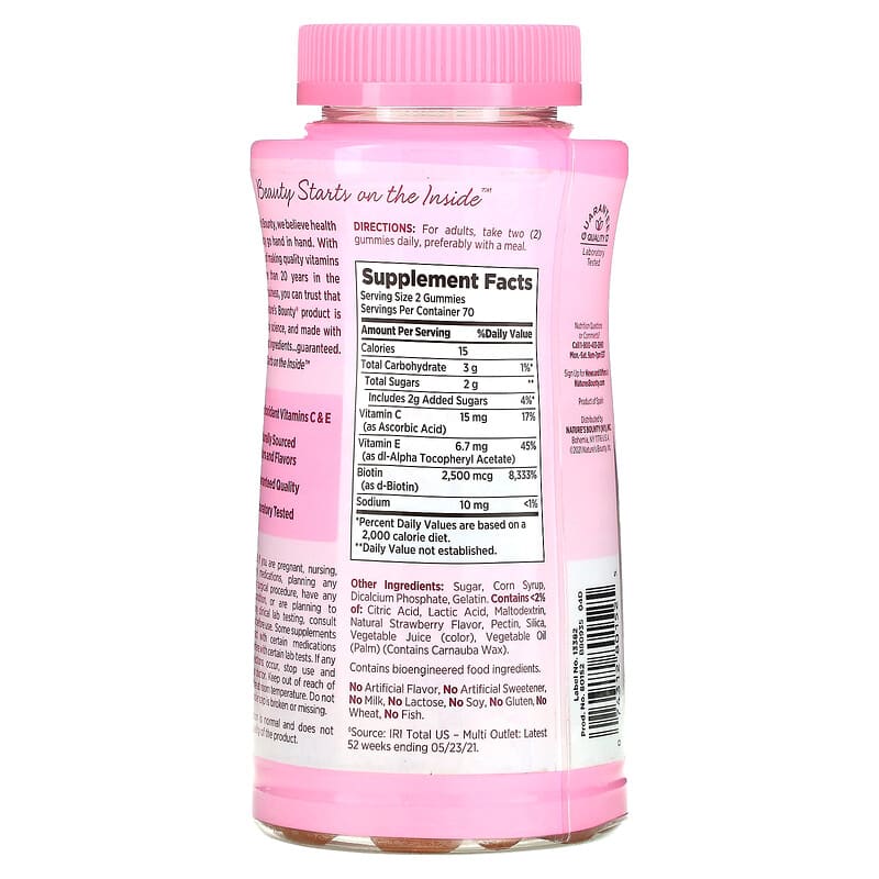 Nature's Bounty Hair Skin & Nails Gummies with Biotin Strawberry 1.250 mcg 140 Gummies 2 Thực phẩm bổ sung Nature's Bounty Hair Skin & Nails Gummies with Biotin Strawberry 1.250 mcg 140 Gummies 074312801525