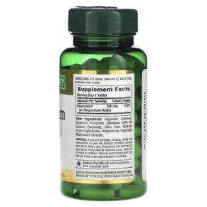Thực phẩm bổ sung Nature's Bounty Magnesium 500 mg 100 Coated Tablets 074312055355