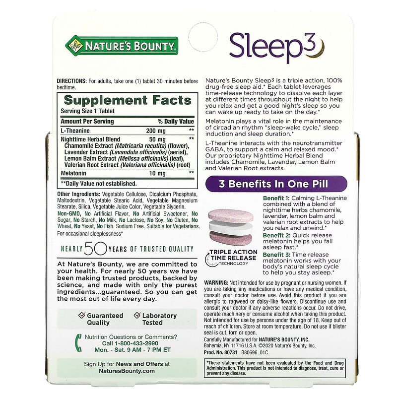 Nature's Bounty Sleep 3 Maximum Strength Drug-Free Sleep Aid 30 Tri-Layered Tablets 2 Thực phẩm bổ sung Nature's Bounty Sleep 3 Maximum Strength Drug-Free Sleep Aid 30 Tri-Layered Tablets 074312005251