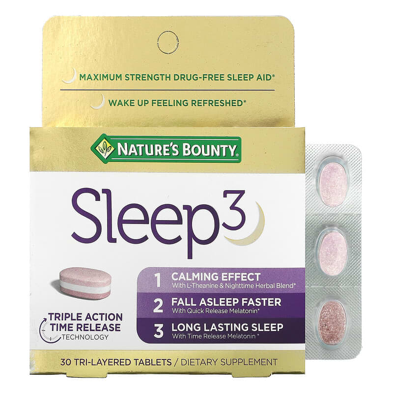 Nature's Bounty Sleep 3 Maximum Strength Drug-Free Sleep Aid 30 Tri-Layered Tablets 8 Thực phẩm chức năng Nature's Bounty Sleep 3 Maximum Strength Drug-Free Sleep Aid 30 Tri-Layered Tablets 074312005251