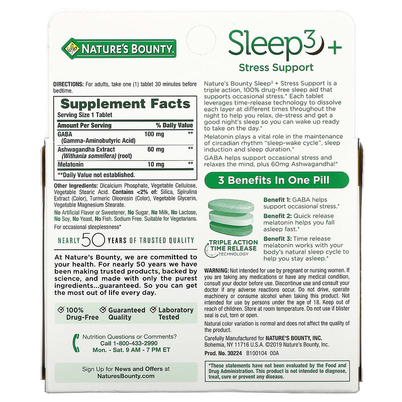 Nature's Bounty Sleep3+ Stress Support 56 Tri-Layer Tablets 2 Thực phẩm bổ sung Nature's Bounty Sleep3+ Stress Support 56 Tri-Layer Tablets 074312006968