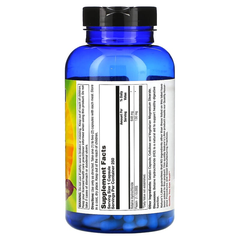 Nature's Life Betaine HCL 648 mg 250 Capsules 2 Thực phẩm bổ sung Nature's Life Betaine HCL 648 mg 250 Capsules 040647004108