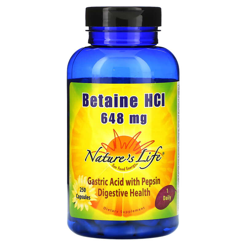 Nature's Life Betaine HCL 648 mg 250 Capsules 8 Thực phẩm chức năng Nature's Life Betaine HCL 648 mg 250 Capsules 040647004108