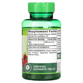 Thực phẩm bổ sung Nature's Truth Beet Root 500 mg 90 Quick Release Capsules 840093109057