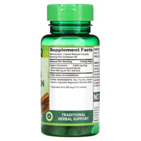 Thực phẩm bổ sung Nature's Truth Concentrated Ceylon Cinnamon 2.000 mg 60 Quick Release Capsules 840093115508