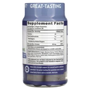 Thực phẩm bổ sung Nature's Truth Extra Strength Zinc Natural Mixed Berry 50 mg 60 Vegan Gummies 840093115614