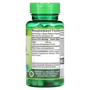 Thực phẩm bổ sung Nature's Truth Gaba Gamma Aminobutyric Acid 750 mg 60 Quick Release Capsules 840093113870