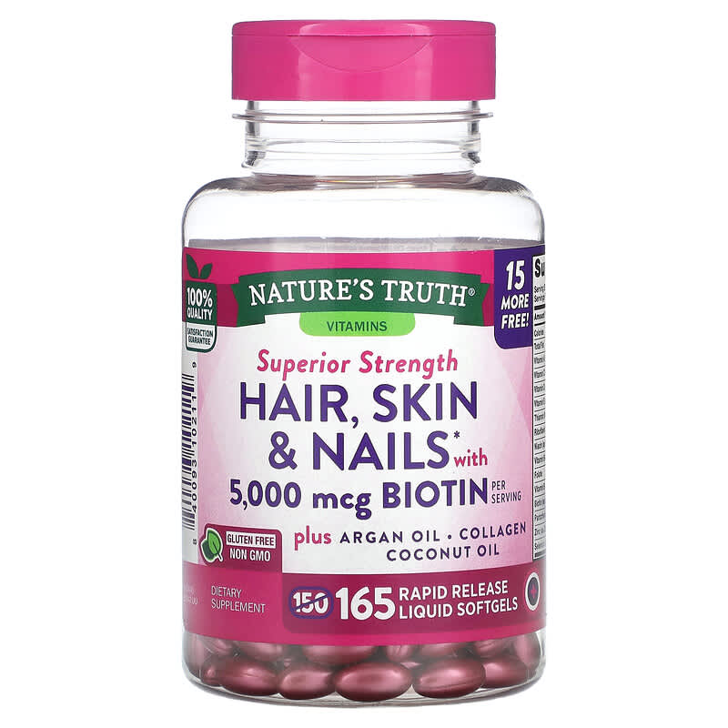Nature's Truth Hair Skin & Nails with Biotin 5.000 mcg 165 Rapid Release Liquid Softgels 8 Thực phẩm chức năng Nature's Truth Hair Skin & Nails with Biotin 5.000 mcg 165 Rapid Release Liquid Softgels 840093102119