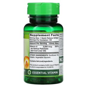 Nature's Truth High Potency Vitamin A 3.000 mcg (10.000 IU) 100 Quick Release Softgels 3 Thực phẩm bổ sung Nature's Truth High Potency Vitamin A 3.000 mcg (10.000 IU) 100 Quick Release Softgels 840093101440