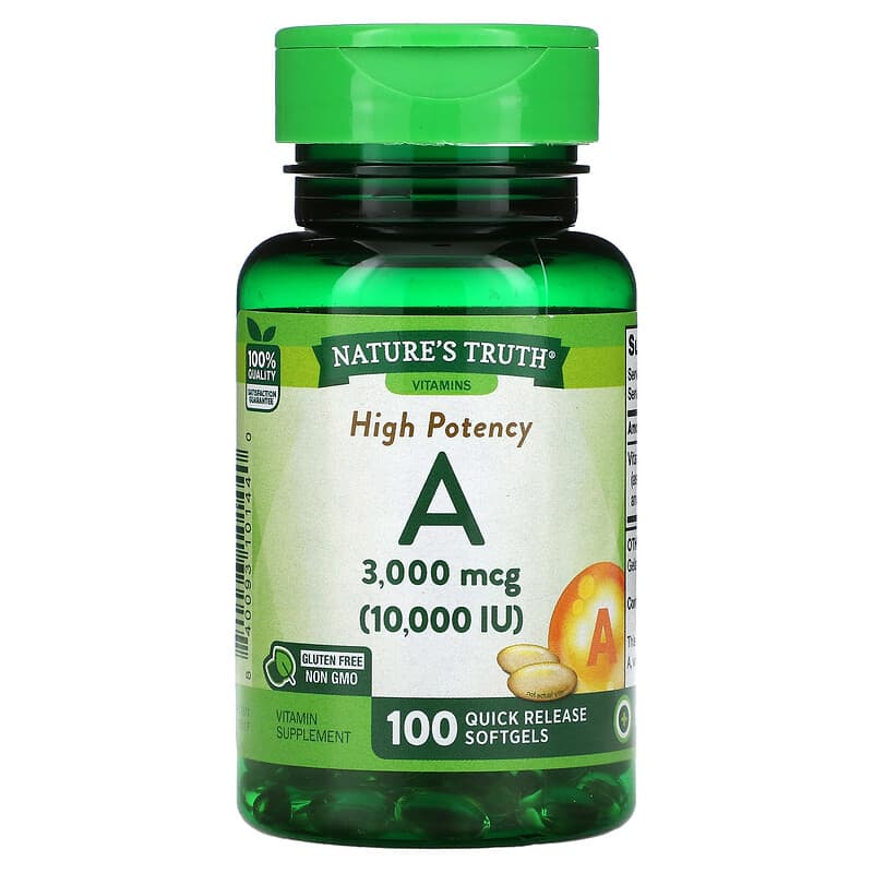 Nature's Truth High Potency Vitamin A 3.000 mcg (10.000 IU) 100 Quick Release Softgels 8 Thực phẩm chức năng Nature's Truth High Potency Vitamin A 3.000 mcg (10.000 IU) 100 Quick Release Softgels 840093101440