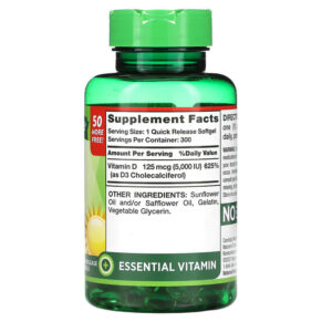 Thực phẩm bổ sung Nature's Truth High Potency Vitamin D3 125 mcg (5000 IU) 300 Quick Release Softgels 840093111685