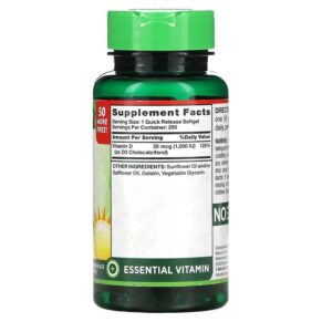 Thực phẩm bổ sung Nature's Truth High Potency Vitamin D3 25 mcg (1.000 IU) 250 Quick Release Softgels 840093105318