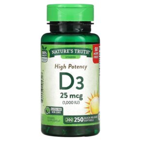 Thực phẩm chức năng Nature's Truth High Potency Vitamin D3 25 mcg (1.000 IU) 250 Quick Release Softgels 840093105318