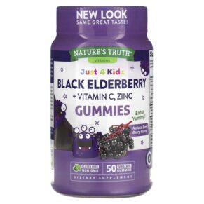 Thực phẩm chức năng Nature's Truth Just 4 Kids Black Elderberry + Vitamin C Zinc Natural Berry Berry 50 Vegan Gummies 840093115157